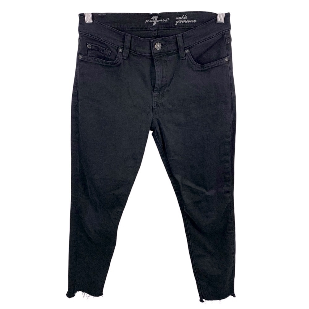 7 For All Mankind sz 28 Black Ankle Gwenevere Step Hem Frayed Skinny Jeans